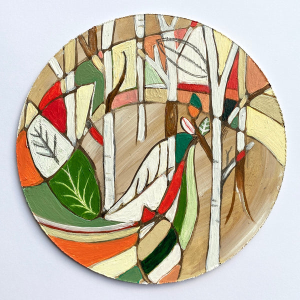 Wooden Circle 'Seasons' handpainted nature inspired 15cm - SOLD