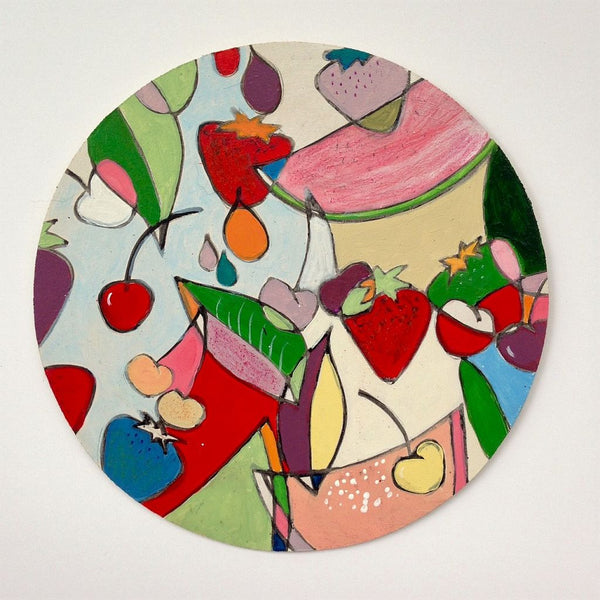 Wooden circle 'Sherbert'- handpainted, cute, colourful, summery, fruity 15cm