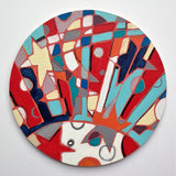 Wooden Circle 'Space Beams'- handpainted, abstract, energetic space themed 15m