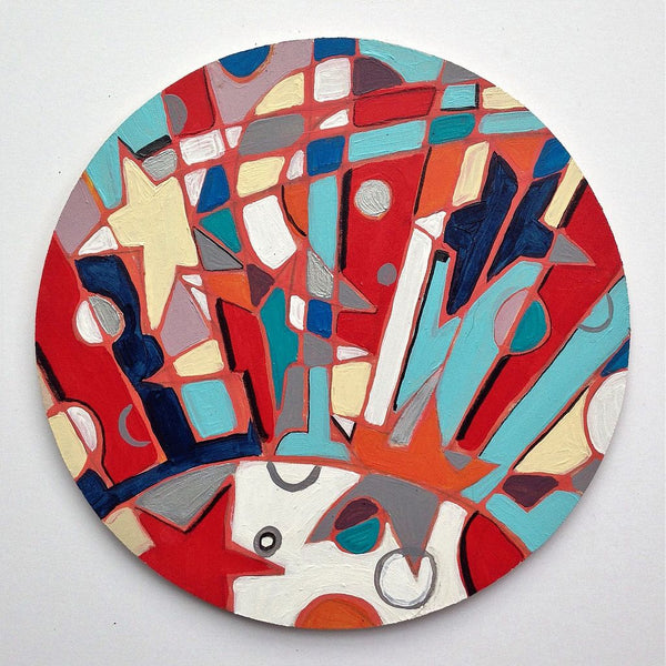 Wooden Circle 'Space Beams'- handpainted, abstract, energetic space themed 15m
