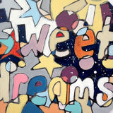 Wooden Circle 'Sweet dreams'- handpainted lettering + colourful night time sky, 15cm
