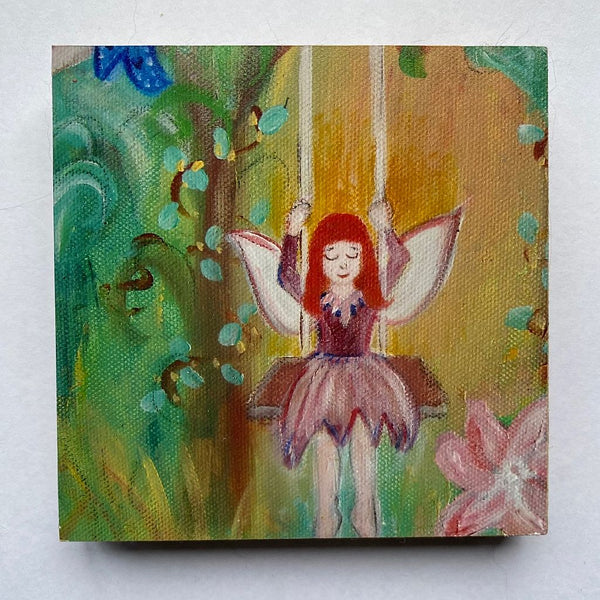 Photoblock 'Swing Fairy' - mounted print of detail from an original painting 10cm