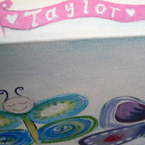 Long Canvas 'Taylor's Butterflies'- customised with colourful butterflies + white background. COMMISSIONED/ SOLD