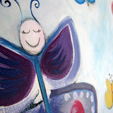 Long Canvas 'Taylor's Butterflies'- customised with colourful butterflies + white background. COMMISSIONED/ SOLD