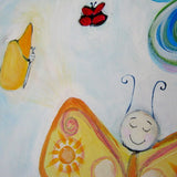 Long Canvas 'Taylor's Butterflies'- customised with colourful butterflies + white background. COMMISSIONED/ SOLD