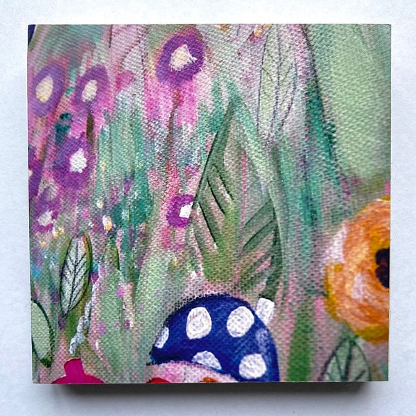 Photoblock 'Toadstool Garden'- mounted print of detail from an original painting 10cm