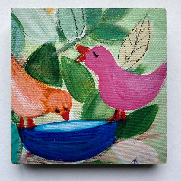 Photoblock 'Two Birds' mounted print of detail from an original paiting 10cm