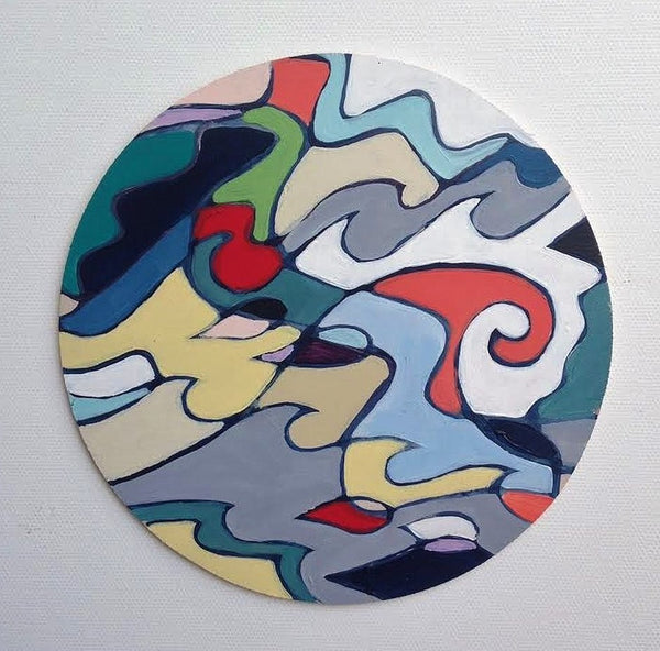 Wooden Circle 'Wavey' - handpainted ocean + wave inspired handpainted 15cm SOLD