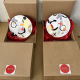 Wooden Circle 'Kisses n Hugs 1' - handpainted in neutral colours, fun X's and O's theme 15cm