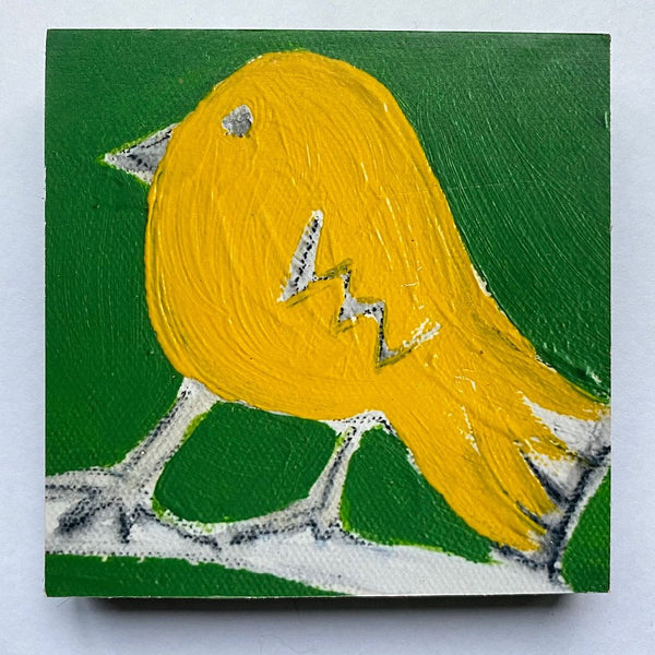 Photoblock 'Yellow Bird'- mounted print of detail from an original painting 10cm
