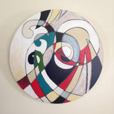 Wooden Circle 'circle, point, turn' - handpainted koru, spiral & fern inspired original painting 30cm