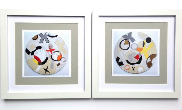 Framed Prints 'Kisses n Hugs 1 + 2'  prints of the original wooden circle art pieces
